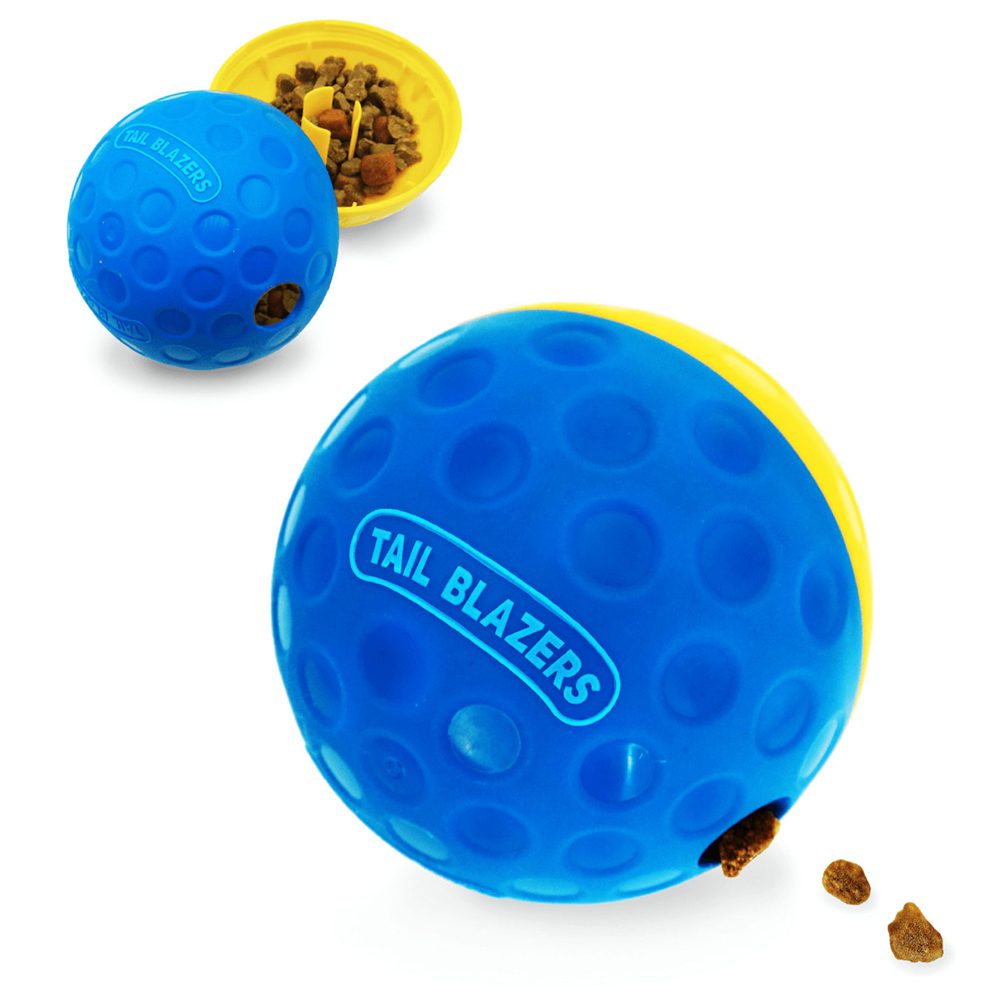 Tail Blazers UK interactive dog toys_Roller Ball Feeder UK Treat Ball Toy For-Dogs Puppy Pets Interactive Dog Toys Blue-Yellow-Puzzle-Balls.-Slow-Eating-IQ-Treat-Ball-BPA-Free-Dishwasher-Friendly Pet Dog